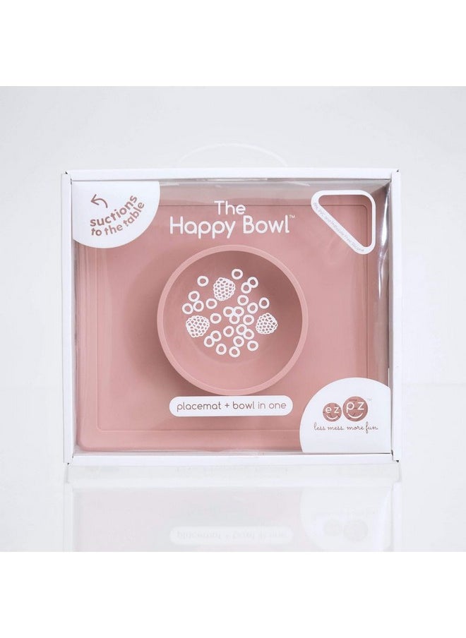 ezpz Happy Bowl - 100% Food Grade Silicone Suction Bowl with Built-in Placemat for Toddlers + Preschoolers Promotes Baby Self-Feeding, Non-Slip, BPA Toxic Free, Microwave Safe - 24months+ (Blush)