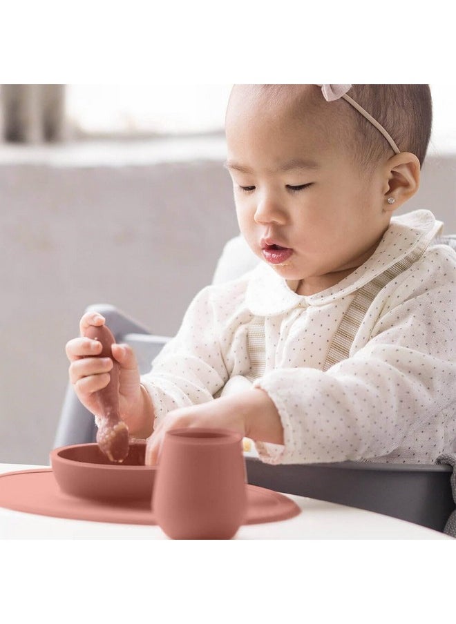 ezpz First Food Set - 100% Food Grade Silicone Suction Bowl with Built-in Placemat, Training Cup & Spoon - Designed by a Pediatric Feeding Specialist - Promotes Self Feeding - 6 Months+ (Sienna)