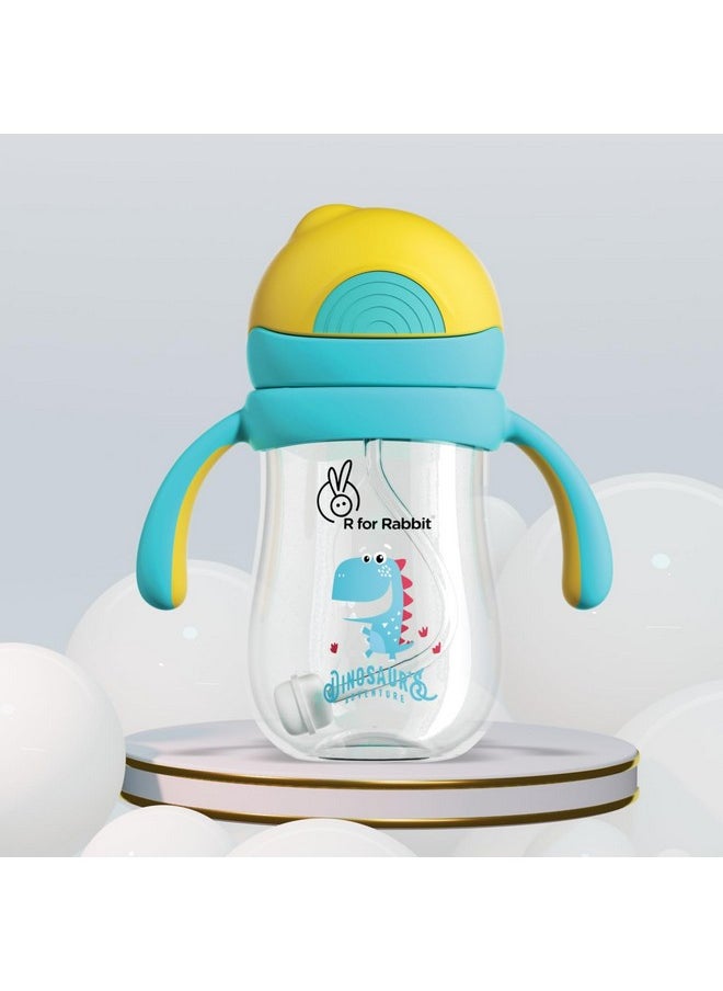 R for Rabbit Tritan Dino 320ml Baby Straw Sipper for Kids | Twin Handle Non Toxic BPA Free Soft Silicone Straw Sippy Bottle | Leak Proof Drinking Sippy Cup for 12+ Months Babies (Yellow Blue)