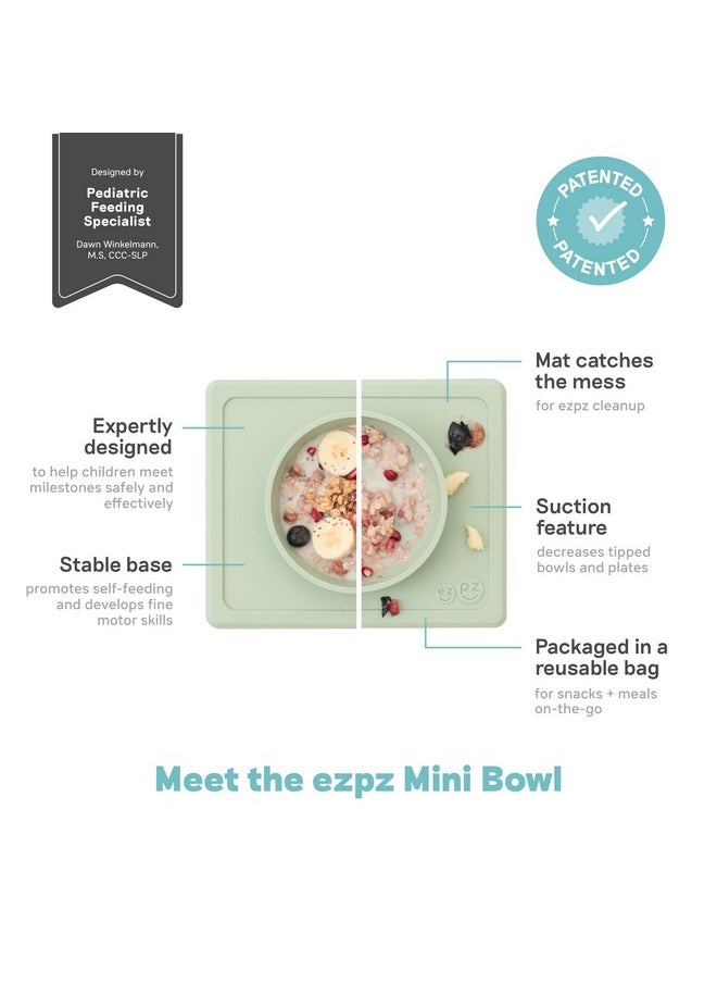 ezpz Mini Bowl - 100% Food Grade Silicone Suction Bowl with Built-in Placemat for Infants + Toddlers Promotes Baby Self-Feeding, Non-Slip, BPA Free, Dishwasher Safe, 237ml - 12 Months+ (Sage)