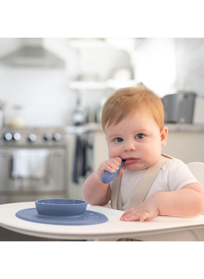 Ezpz Tiny Spoon - 100% Food Grade Silicone Self Feeding Spoon for Baby Led Weaning + Purees - Designed by a Pediatric Feeding Specialist - Sensory Bumps - Set of 2 Dip Spoons for 4 Months+ (Indigo)