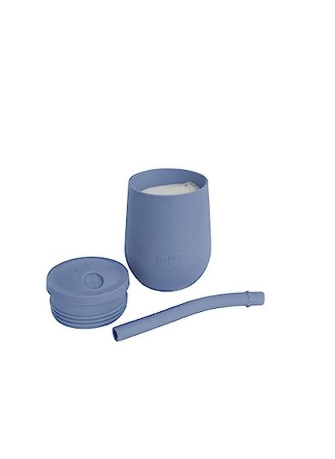 ezpz Mini Cup + Straw Training System- 100% Silicone Training Cup for Infants + Toddlers/Baby - Designed by a Pediatric Feeding Specialist - Non-Slip, Weighted Base & Tactile Bumps - 9 Months+(Indigo)