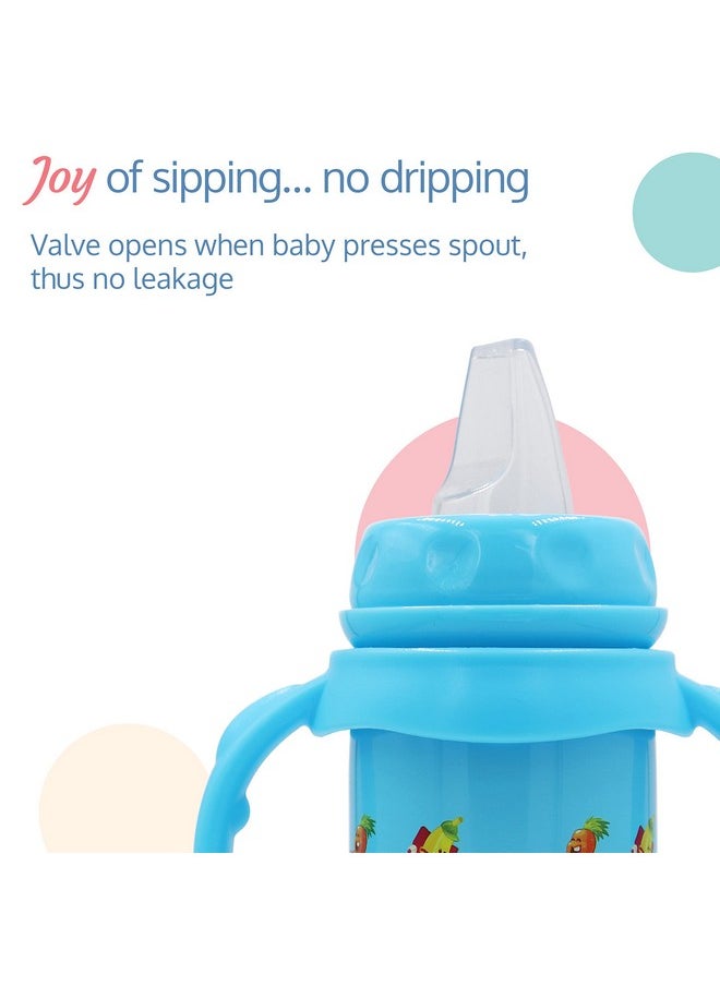 LuvLap 4 in 1 Slim Neck Steel Baby Bottle Cum Sipper with Handle, Made of SS304 Rust Free Steel, BPA Free, Odour Free, Anti Colic Nipple, Spout, Weighted Straw & Cap, Blue, 3M+, 240 ml