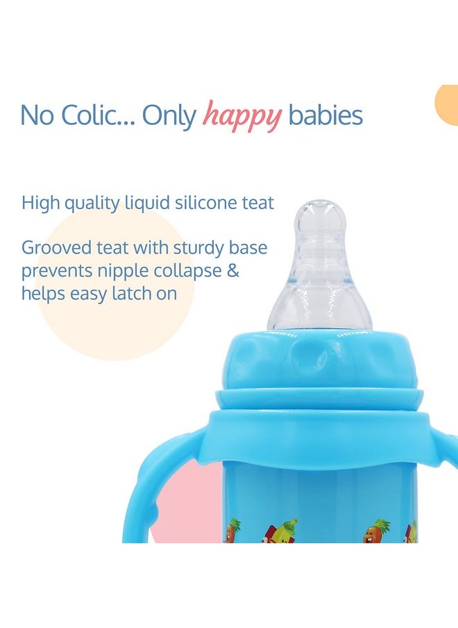 LuvLap 4 in 1 Slim Neck Steel Baby Bottle Cum Sipper with Handle, Made of SS304 Rust Free Steel, BPA Free, Odour Free, Anti Colic Nipple, Spout, Weighted Straw & Cap, Blue, 3M+, 240 ml