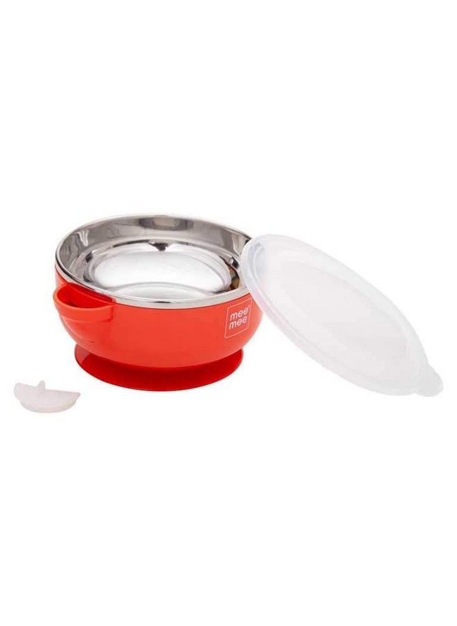 Mee Mee Stay Warm Baby Steel Bowl with Suction Base, Red(Pack of 1)
