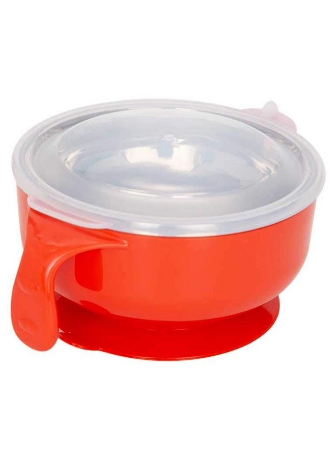 Mee Mee Stay Warm Baby Steel Bowl with Suction Base, Red(Pack of 1)
