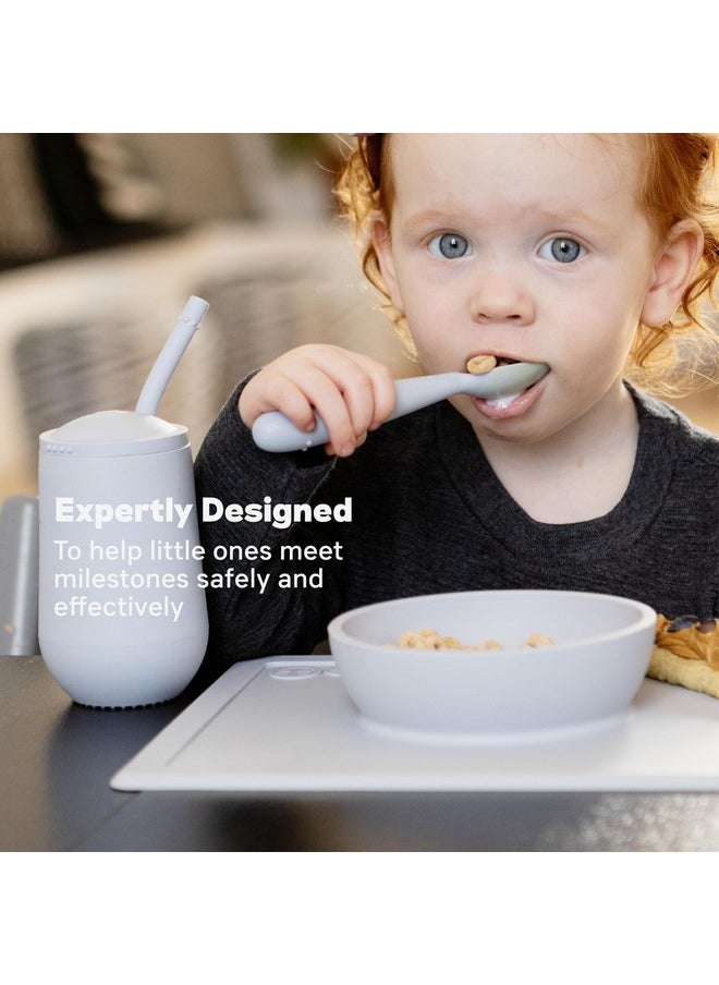 ezpz Happy Bowl - 100% Food Grade Silicone Suction Bowl with Built-in Placemat for Toddlers + Preschoolers Promotes Baby Self-Feeding, Non-Slip, BPA Toxic Free, Microwave Safe - 24months+ (Pewter)