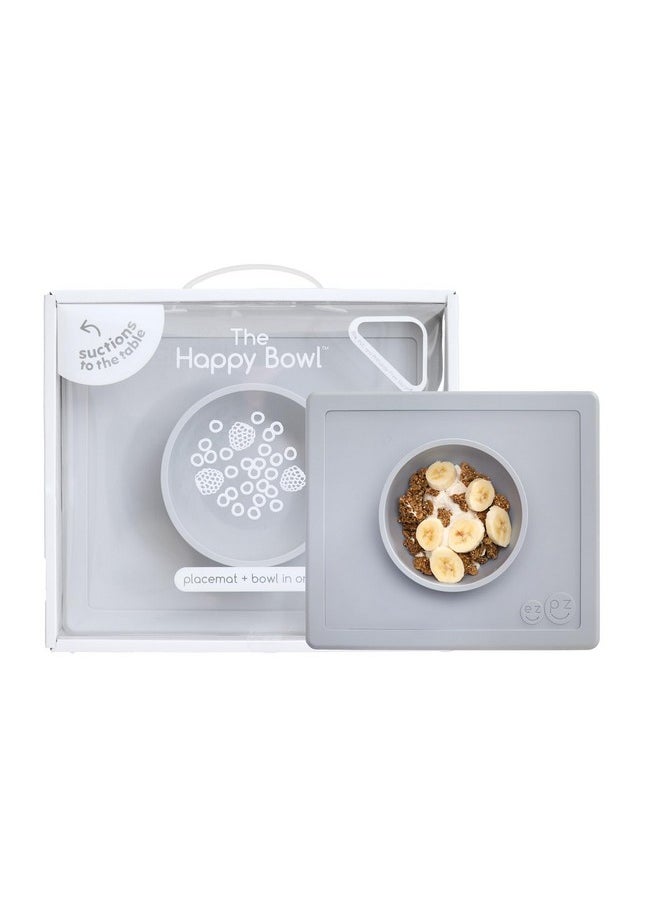 ezpz Happy Bowl - 100% Food Grade Silicone Suction Bowl with Built-in Placemat for Toddlers + Preschoolers Promotes Baby Self-Feeding, Non-Slip, BPA Toxic Free, Microwave Safe - 24months+ (Pewter)