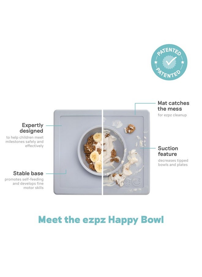 ezpz Happy Bowl - 100% Food Grade Silicone Suction Bowl with Built-in Placemat for Toddlers + Preschoolers Promotes Baby Self-Feeding, Non-Slip, BPA Toxic Free, Microwave Safe - 24months+ (Pewter)