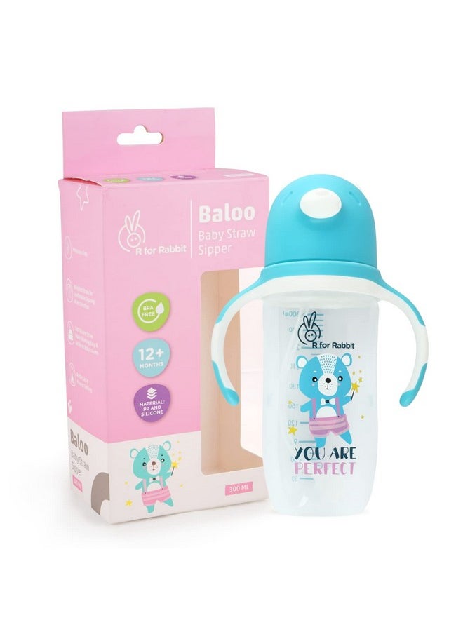 R for Rabbit Premium Baloo Baby Straw Sipper Bottle |10 fl oz | Anti Spill Sippy Cup with Soft Silicone Straw BPA Free & Non Toxic for Baby or Kids of 12+ Months -(300 ml Blue)