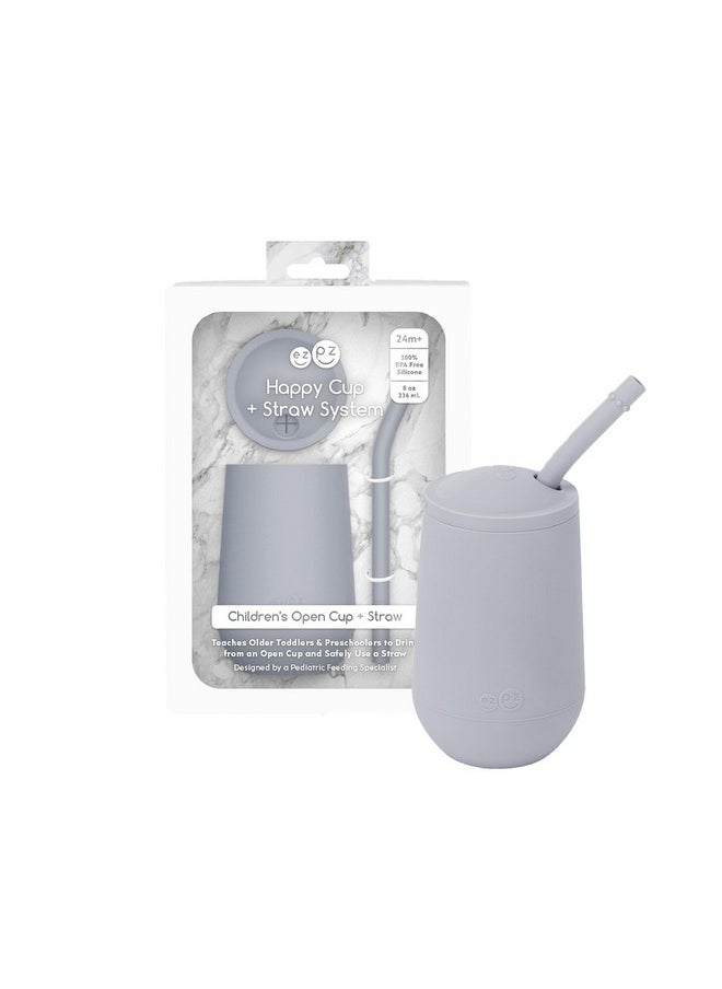 ezpz Happy Cup + Straw Training System - 100% Silicone Training Cup for Toddlers + Preschoolers + Kids - Designed by Pediatric Feeding Specialist - Non-Slip, Tactile Bumps - 237ml - 24 Months+(Pewter)