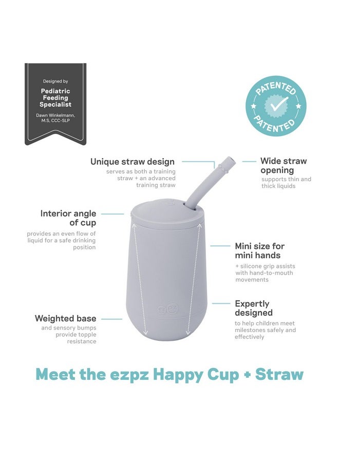 ezpz Happy Cup + Straw Training System - 100% Silicone Training Cup for Toddlers + Preschoolers + Kids - Designed by Pediatric Feeding Specialist - Non-Slip, Tactile Bumps - 237ml - 24 Months+(Pewter)