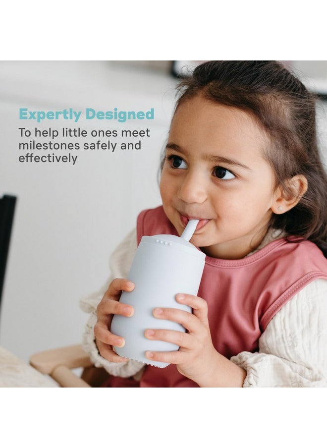 ezpz Happy Cup + Straw Training System - 100% Silicone Training Cup for Toddlers + Preschoolers + Kids - Designed by Pediatric Feeding Specialist - Non-Slip, Tactile Bumps - 237ml - 24 Months+(Pewter)