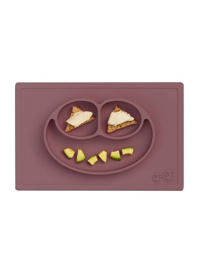 ezpz Happy Mat - 100% Food Grade Silicone Suction Plate with Built-in Placemat for Toddlers Smile Design Plates Promotes Baby Led Weaning - Divided Plate - Microwave & Oven Safe - 24months+ (Mauve)