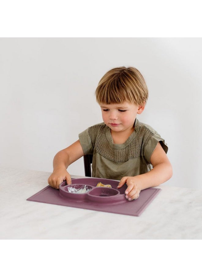 ezpz Happy Mat - 100% Food Grade Silicone Suction Plate with Built-in Placemat for Toddlers Smile Design Plates Promotes Baby Led Weaning - Divided Plate - Microwave & Oven Safe - 24months+ (Mauve)