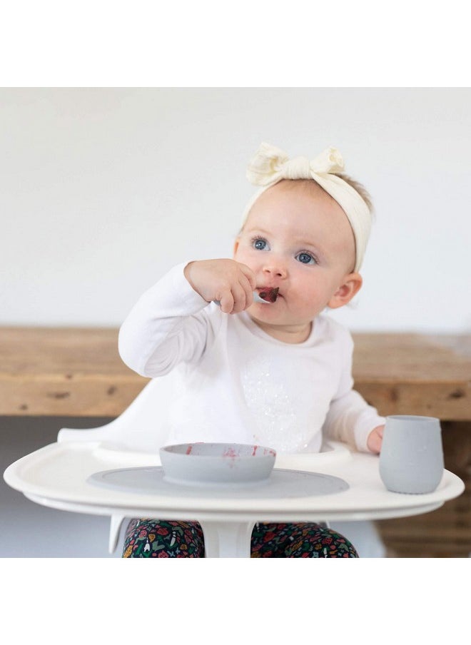 ezpz First Food Set - 100% Food Grade Silicone Suction Bowl with Built-in Placemat, Training Cup & Spoon - Designed by a Pediatric Feeding Specialist - Promotes Self Feeding - 6 Months+ (Pewter)