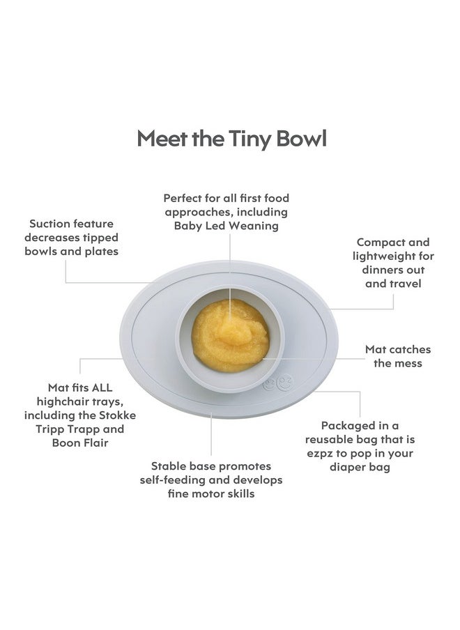 ezpz First Food Set - 100% Food Grade Silicone Suction Bowl with Built-in Placemat, Training Cup & Spoon - Designed by a Pediatric Feeding Specialist - Promotes Self Feeding - 6 Months+ (Pewter)