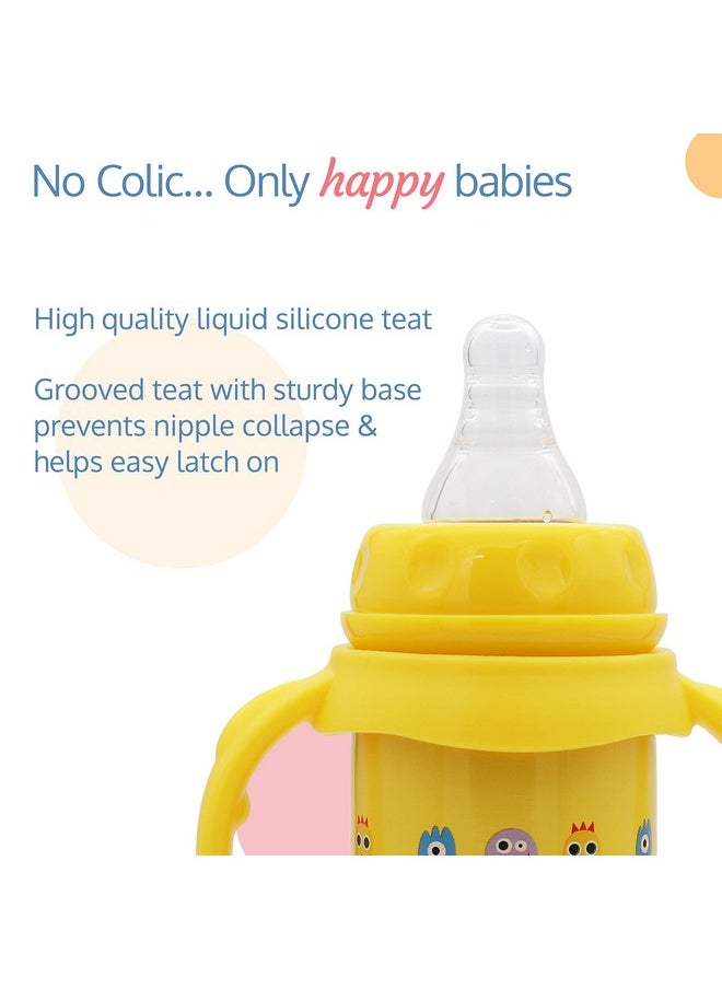 LuvLap 4 in 1 Slim Neck Steel Baby Bottle Cum Sipper with Handle, Made of SS304 Rust Free Steel, BPA Free, Odour Free, Anti Colic Nipple, Spout, Weighted Straw & Cap, Yellow, 3M+, 240 ml