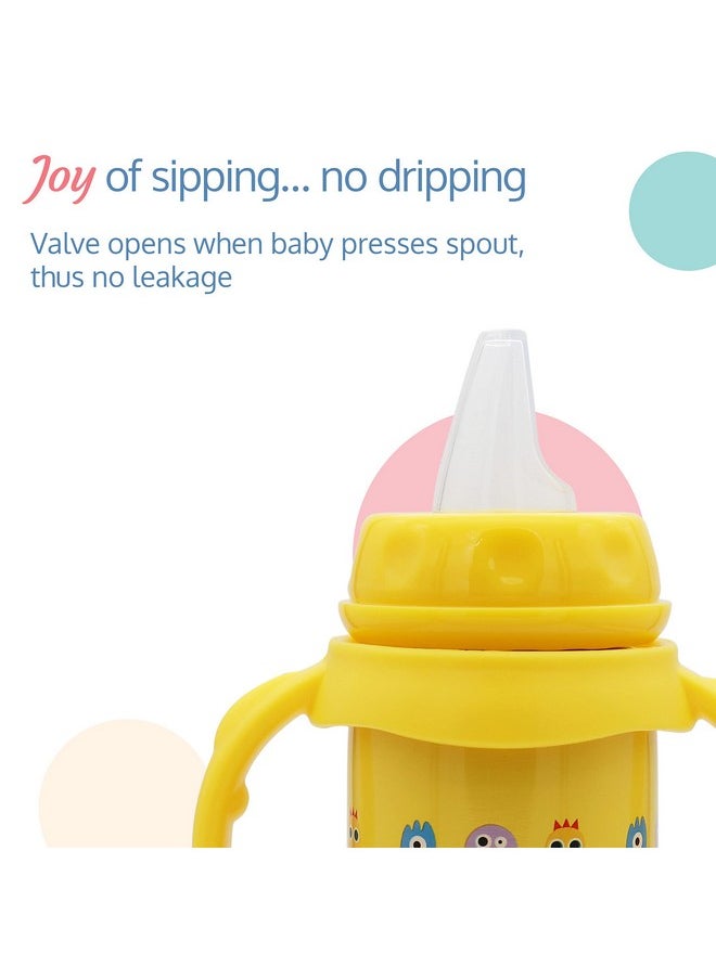 LuvLap 4 in 1 Slim Neck Steel Baby Bottle Cum Sipper with Handle, Made of SS304 Rust Free Steel, BPA Free, Odour Free, Anti Colic Nipple, Spout, Weighted Straw & Cap, Yellow, 3M+, 240 ml