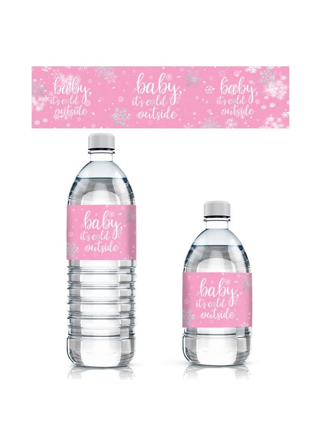 Pink Little Snowflake Winter Baby Shower Water Bottle Labels Baby It'S Cold Outside 24 Stickers