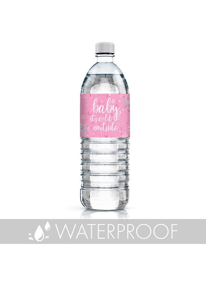 Pink Little Snowflake Winter Baby Shower Water Bottle Labels Baby It'S Cold Outside 24 Stickers