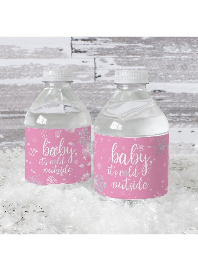 Pink Little Snowflake Winter Baby Shower Water Bottle Labels Baby It'S Cold Outside 24 Stickers