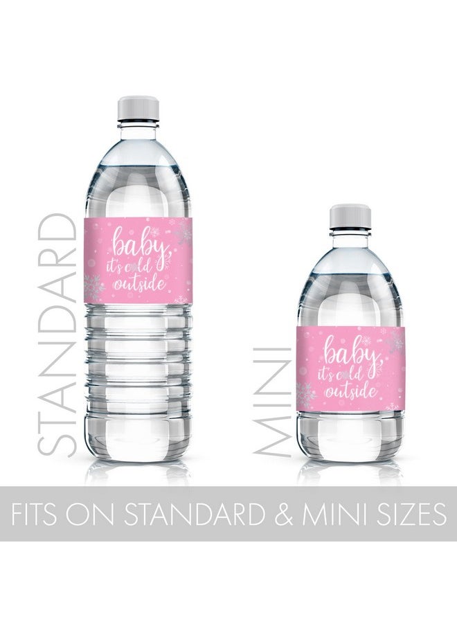 Pink Little Snowflake Winter Baby Shower Water Bottle Labels Baby It'S Cold Outside 24 Stickers