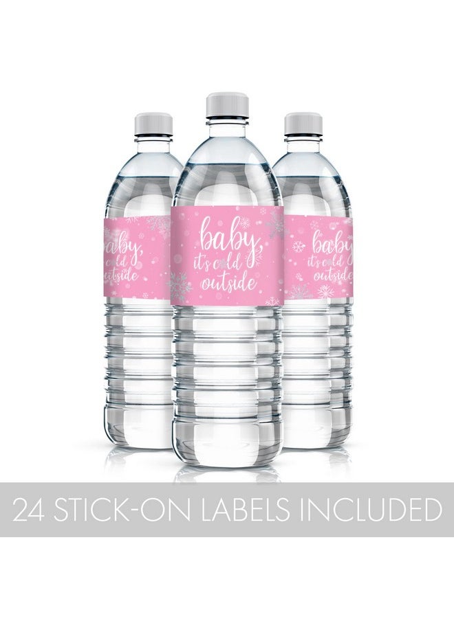 Pink Little Snowflake Winter Baby Shower Water Bottle Labels Baby It'S Cold Outside 24 Stickers