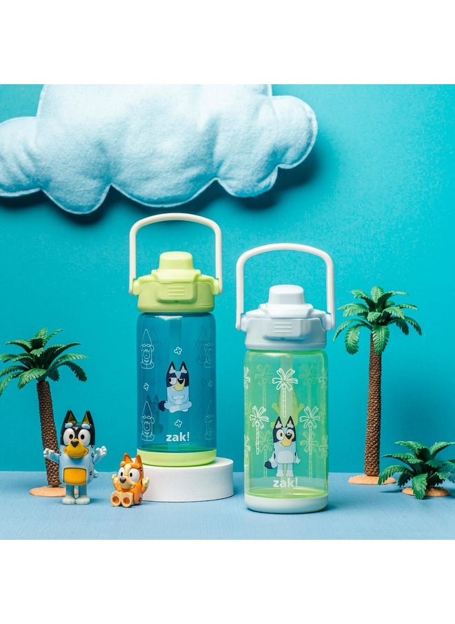 zak! Beacon Bottle Set of 2, Bluey - 16 oz Each - Durable Plastic - Silicone Spout & Leak-Proof Lid - Dishwasher Safe