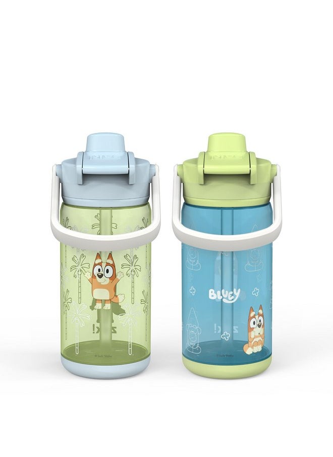 zak! Beacon Bottle Set of 2, Bluey - 16 oz Each - Durable Plastic - Silicone Spout & Leak-Proof Lid - Dishwasher Safe