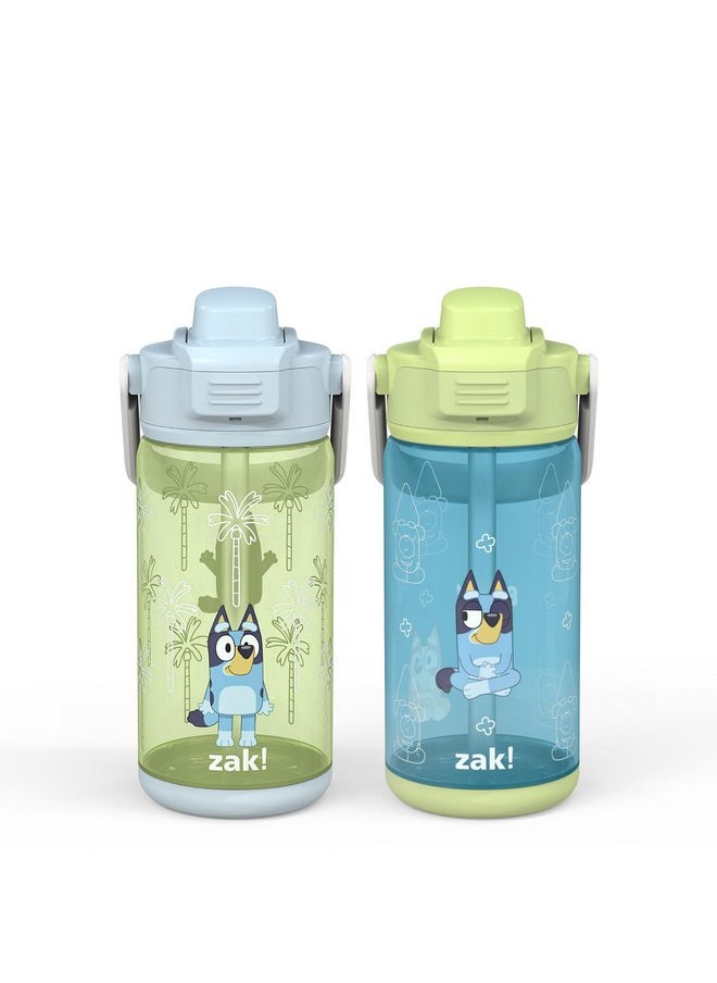 zak! Beacon Bottle Set of 2, Bluey - 16 oz Each - Durable Plastic - Silicone Spout & Leak-Proof Lid - Dishwasher Safe