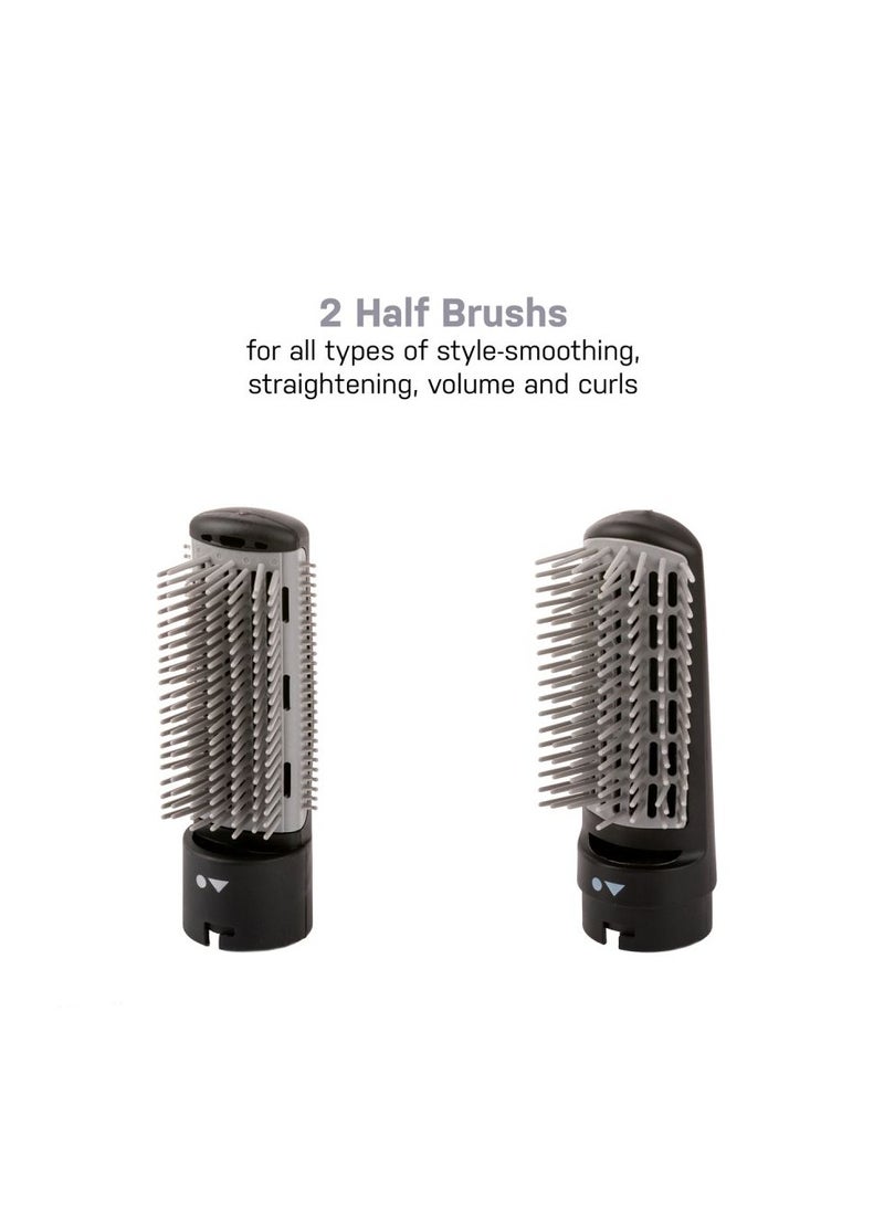 Rotating Hair Dryer Brush with Dual Interchangeable Heads & Ionic