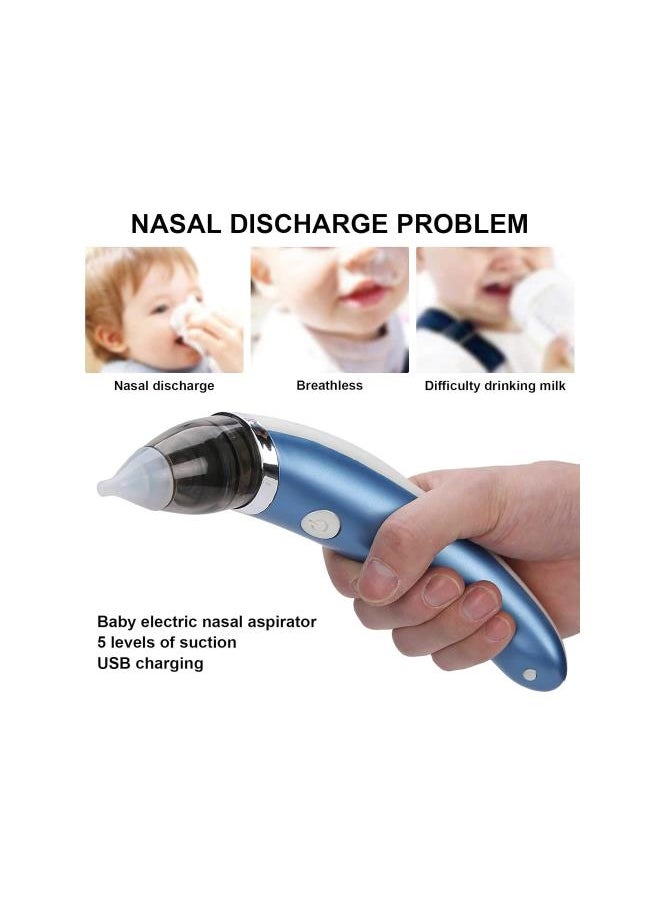 Electric Baby Nasal Aspirator, Silicone 5 Gears Newborn Nose Cleaner, Infant Nasal Mucus Snot Suction Device, Low Noise Nose Cleaning Tool(blue)