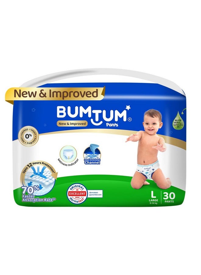 Bumtum Baby Diaper Pants, Large Size 30 Count, Double Layer Leakage Protection Infused With Aloe Vera, Cottony Soft High Absorb Technology (Pack of 1)