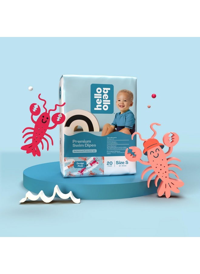 Hello Bello Premium Swim Diapers - Size S (16-28 lbs), Cute Extra-Bright Lobster Designs, 20 Count Jumbo Pack