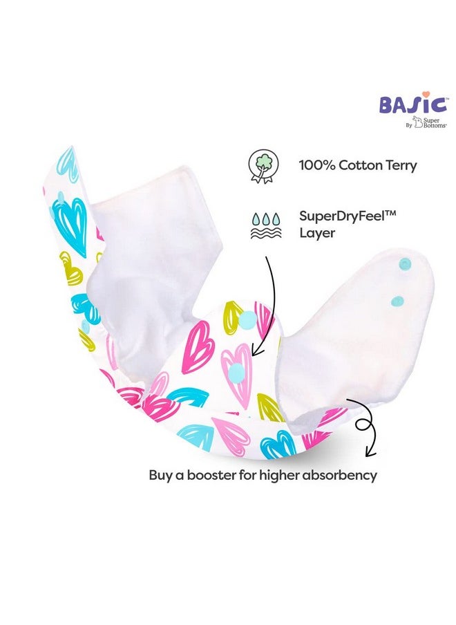 SuperBottoms BASIC Pack of 5 Freesize Adjustable, Washable and Reusable Cloth Diaper for babies 0-3 Years | One Size Adjustable Diapers (Pack of 5 diapers+ 5 inserts) Assorted prints