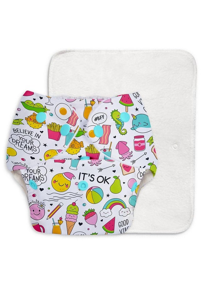 SuperBottoms BASIC Pack of 5 Freesize Adjustable, Washable and Reusable Cloth Diaper for babies 0-3 Years | One Size Adjustable Diapers (Pack of 5 diapers+ 5 inserts) Assorted prints