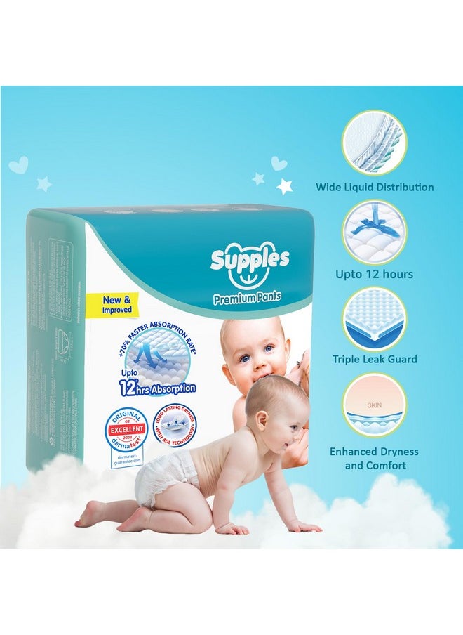 Amazon Brand - Supples Premium Baby Diaper Pants | 44 Baby Diapers | XXXL | 18-35 Kg | 22 x 2 Packs | 12 Hrs Absorption | Cushiony Cotton Soft Fabric | Phthalates-Free | Triple Leak Guard