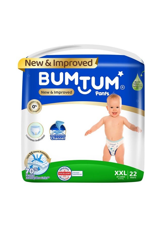 Bumtum Baby Diaper Pants, XXL Size, 22 Count, Double Layer Leakage Protection Infused With Aloe Vera, Cottony Soft High Absorb Technology