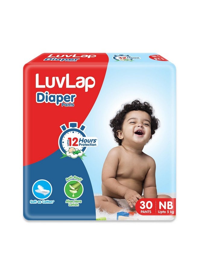 LuvLap Pant Style Baby Diapers, New Born/X-Small (NB/XS), 30 Count, For babies of Upto 5Kg with Aloe Vera Lotion for rash protection, with upto 12hr protection, Diapers