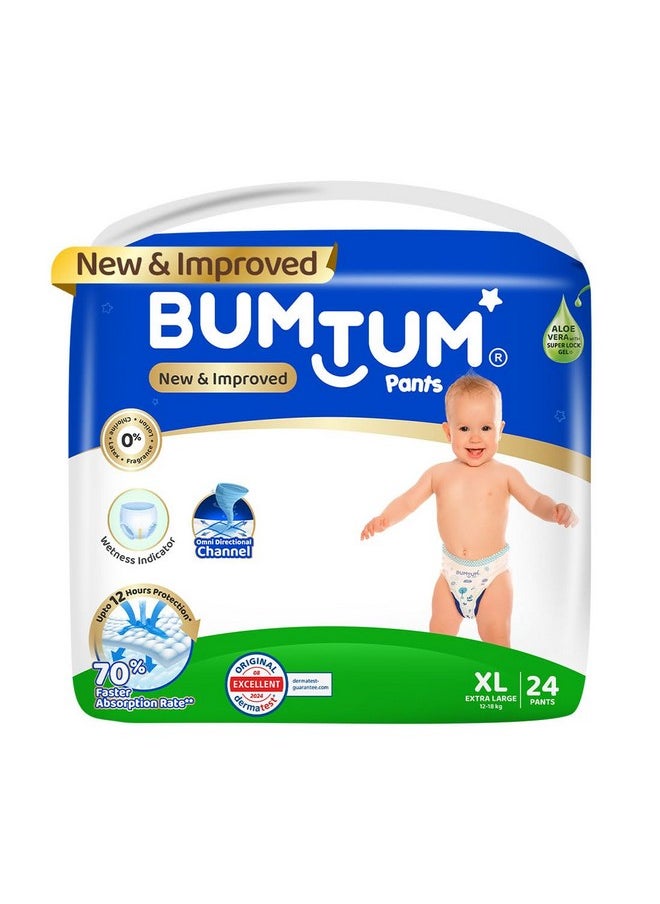 Bumtum Baby Diaper Pants, XL Size 24 Count, Double Layer Leakage Protection Infused With Aloe Vera, Cottony Soft High Absorb Technology (Pack of 1)