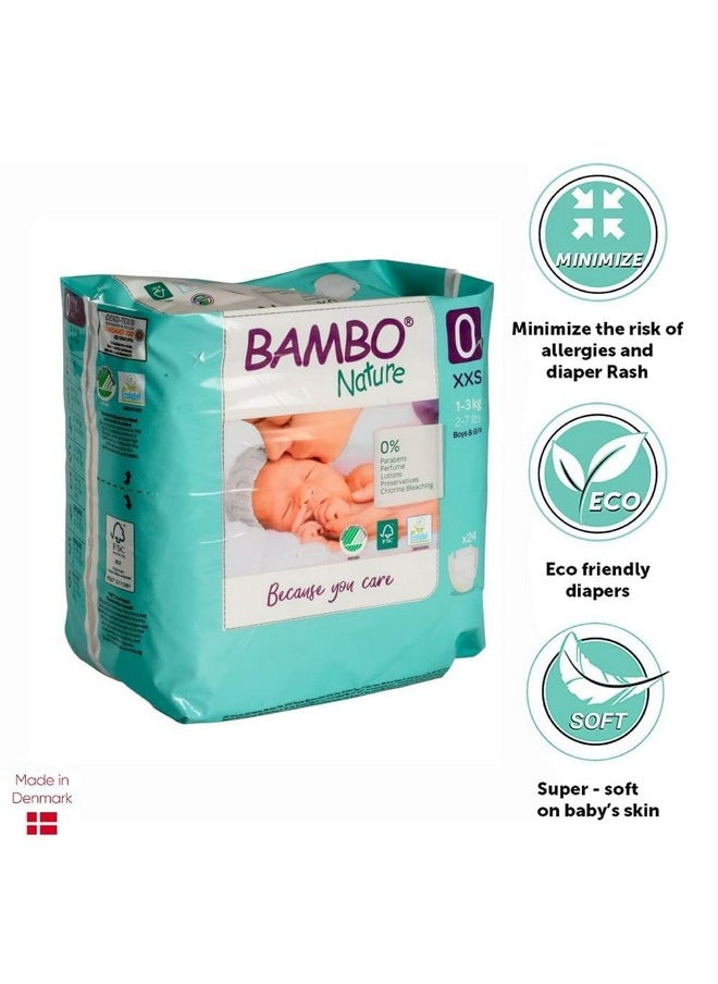 Bambo Nature Premium Baby Tape Diapers for Premature Baby XXS Size (1-3 Kgs), Super Absorbent, Breathable, Extra Soft, Dermatologically Tested, Hypoallergenic Nappies With Wetness Indicator, 144 Count