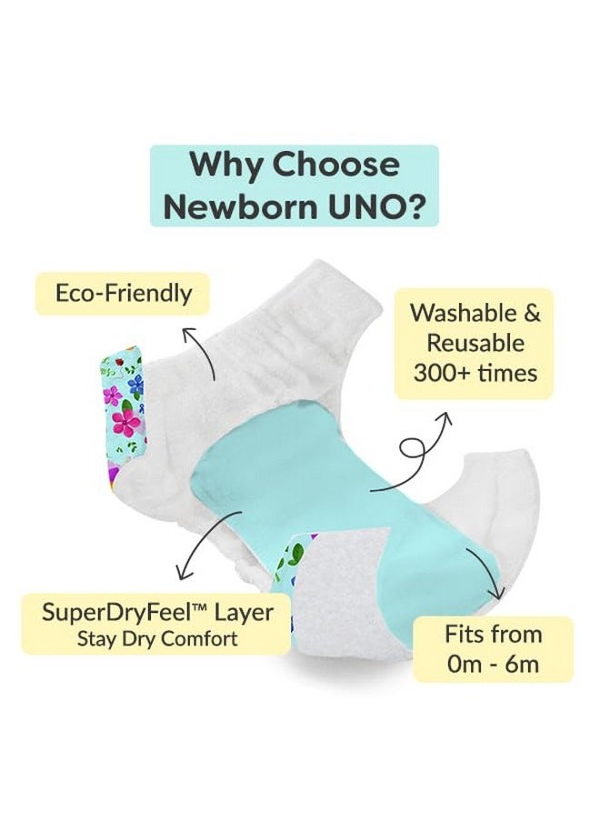 superbottoms Newborn Uno Cloth Diaper Reusable And Washable Cloth Diaper For Newborn Babies From 0-3 Months Softest And Safest Diapers With Dry Feel Magic Pad,Pack of 1