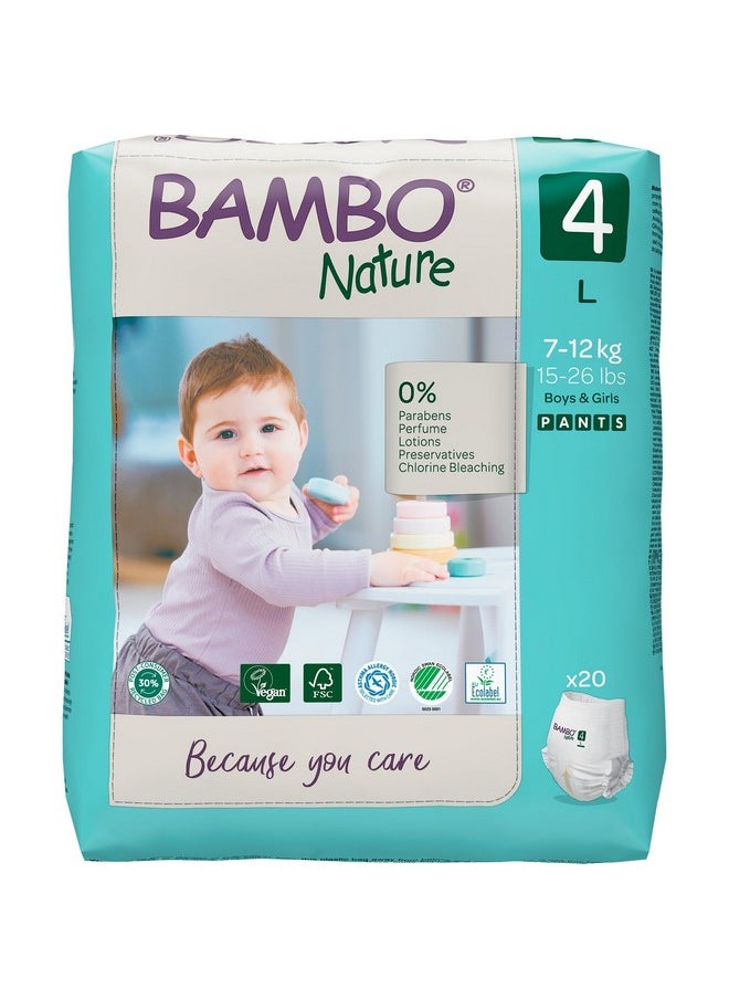 Bambo Nature Premium Baby Pants Diapers for Kids Large Size (7-12 Kgs), Super Absorbent, Breathable, Extra Soft, Dermatologically Tested, Hypoallergenic Infant Nappies With Wetness Indicator, 20 Count