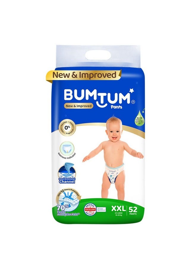 Bumtum Baby Diaper Pants, XXL Size, 52 Count, Double Layer Leakage Protection Infused With Aloe Vera, Cottony Soft High Absorb Technology