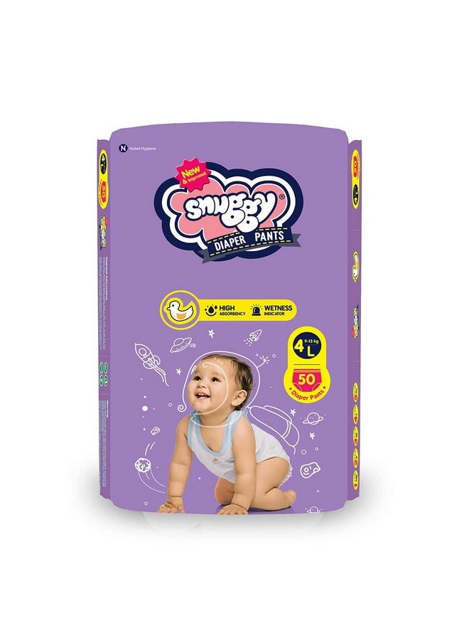 Snuggy Baby Diaper Pants Large 50 Count (Pack of 1), 9-13 kgs, Rapid Absorption, Anti - Bacterial