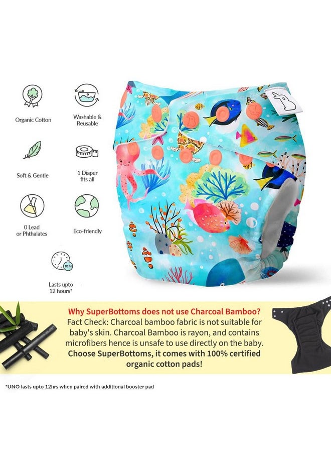 Superbottoms NEW UNO Freesize Cloth Diaper Set of 3| Cloth diaper for babies 3M to 3Y | Washable & Reusable cloth diaper | Comes with cloth diaper insert | 3 Diaper and 3 Organic cotton Soaker