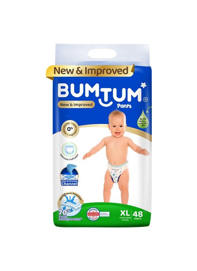 Bumtum Baby Diaper Pants, XL Size, 48 Count, Double Layer Leakage Protection Infused With Aloe Vera, Cottony Soft High Absorb Technology (Pack of 1)