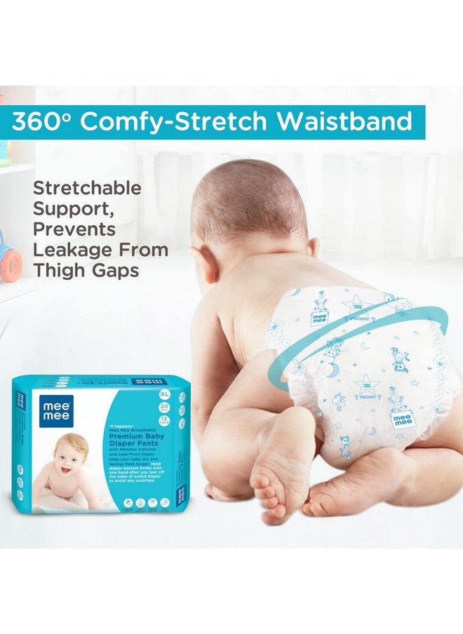 Mee Mee Premium Breathable Baby Diaper Pants Extra Large (XL) Size,20 Pieces For 0-2 Years,12 Kg |Fast Absorbing, Cotton Soft Feel with Wetness Indicator | Double Layer Leakage Protection