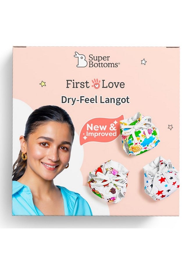 Superbottoms First Love Dryfeel Langot For Newborn Baby | No Mess Langot | Premium Cotton Padding (No Sponge) | Ultra-soft | Mess-free Diaper-free Time | 0-9M | (Printed, Pack Of 3, Large).